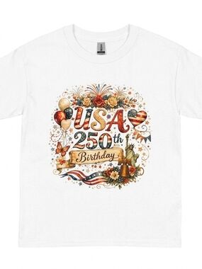 Girl's Graphic T-shirt, Americana, 250th USA, Gildan Dryblend Size S-L